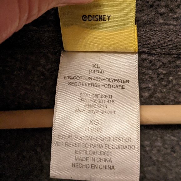 Disney Grey Zip Hoodie Youth 14/16 Mickey Goofy Donald Duck Pluto - Picture 3 of 4